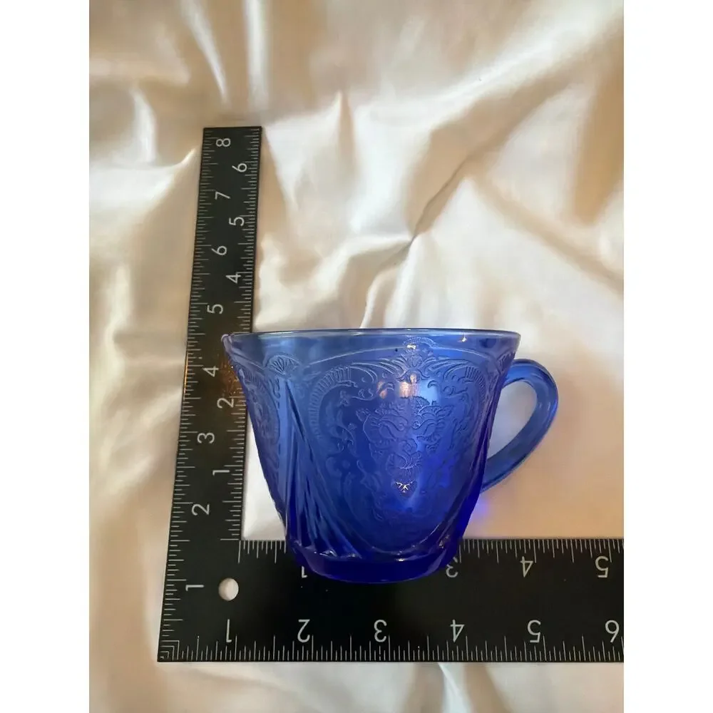 Vintage Cobalt Blue Pressed Glass Mug Cup Embossed Grape Pattern Depression